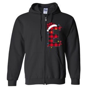 Awesome Letter E Initial Name Buffalo Plaid Christmas Pajama Full Zip Hoodie