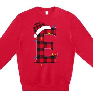 Awesome Letter E Initial Name Buffalo Plaid Christmas Pajama Premium Crewneck Sweatshirt