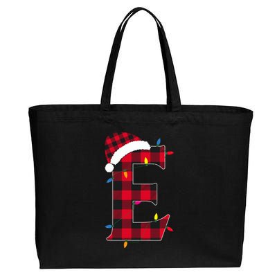 Awesome Letter E Initial Name Buffalo Plaid Christmas Pajama Cotton Canvas Jumbo Tote