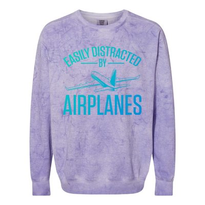 Airplane Lovers Easily Distracted By Airplanes Meaningful Gift Colorblast Crewneck Sweatshirt