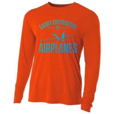 Airplane Lovers Easily Distracted By Airplanes Meaningful Gift Cooling Performance Long Sleeve Crew