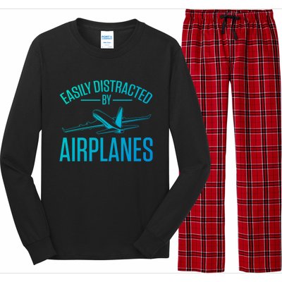 Airplane Lovers Easily Distracted By Airplanes Meaningful Gift Long Sleeve Pajama Set