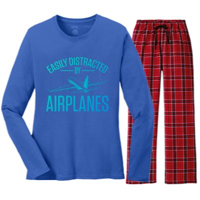 Airplane Lovers Easily Distracted By Airplanes Meaningful Gift Women's Long Sleeve Flannel Pajama Set 