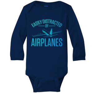 Airplane Lovers Easily Distracted By Airplanes Meaningful Gift Baby Long Sleeve Bodysuit