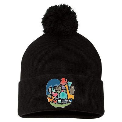Animal Lover Earth Pom Pom 12in Knit Beanie