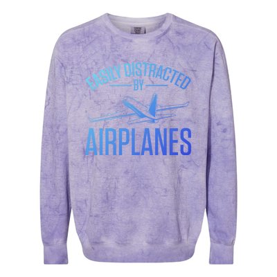 Airplane Lovers Easily Distracted By Airplanes Meaningful Gift Colorblast Crewneck Sweatshirt