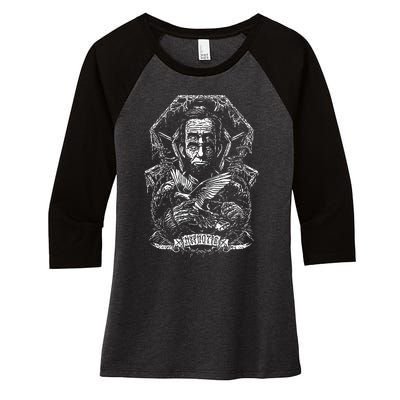 Abraham Lincoln Eye Twisting Portrait Women's Tri-Blend 3/4-Sleeve Raglan Shirt