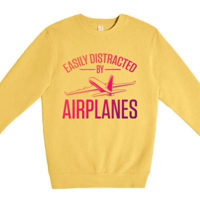 Airplane Lovers Easily Distracted By Airplanes Meaningful Gift Premium Crewneck Sweatshirt