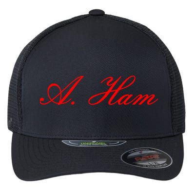 Alexander Hamilton A. Ham Red Script Logo Flexfit Unipanel Trucker Cap
