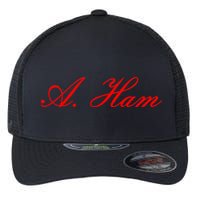 Alexander Hamilton A. Ham Red Script Logo Flexfit Unipanel Trucker Cap