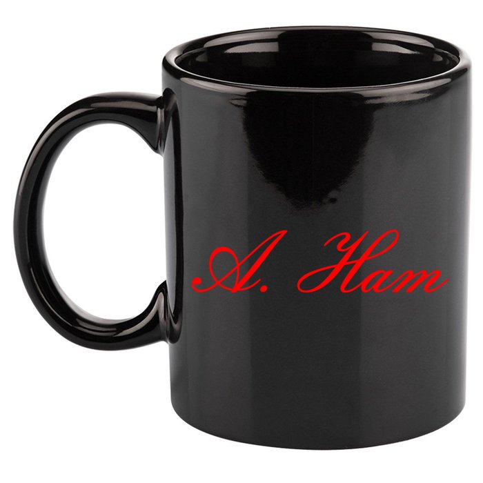 Alexander Hamilton A. Ham Red Script Logo 11oz C Handle Ceramic Mug