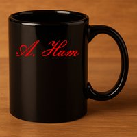 Alexander Hamilton A. Ham Red Script Logo 11oz C Handle Ceramic Mug