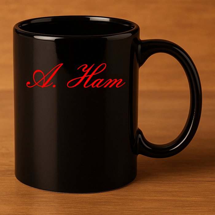 Alexander Hamilton A. Ham Red Script Logo 11oz C Handle Ceramic Mug