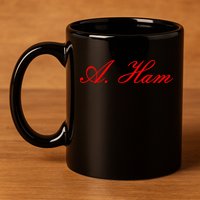 Alexander Hamilton A. Ham Red Script Logo 11oz C Handle Ceramic Mug