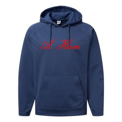 Alexander Hamilton A. Ham Red Script Logo Performance Fleece Hoodie