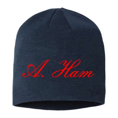 Alexander Hamilton A. Ham Red Script Logo Sustainable Beanie
