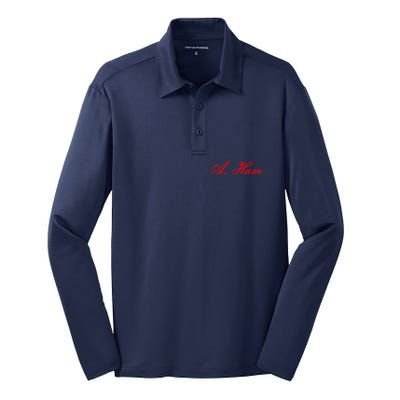 Alexander Hamilton A. Ham Red Script Logo Silk Touch Performance Long Sleeve Polo