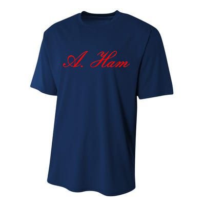 Alexander Hamilton A. Ham Red Script Logo Performance Sprint T-Shirt