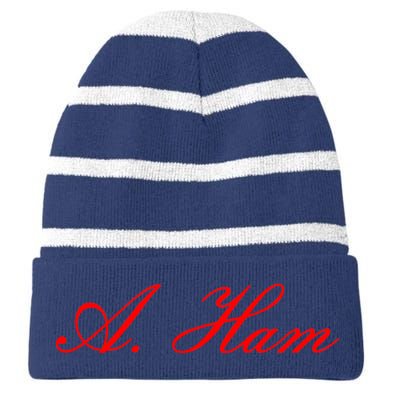 Alexander Hamilton A. Ham Red Script Logo Striped Beanie with Solid Band