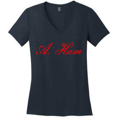 Alexander Hamilton A. Ham Red Script Logo Women's V-Neck T-Shirt