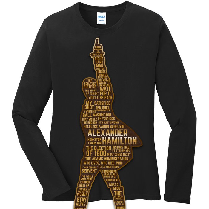 Alexander Hamilton Golden Statue Ladies Long Sleeve Shirt