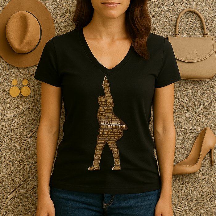 Alexander Hamilton Golden Statue Women's V-Neck T-Shirt