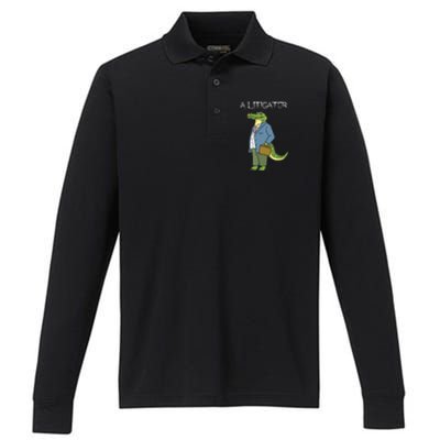 A Litigator Funny Alligator Attorney Alitigator Performance Long Sleeve Polo