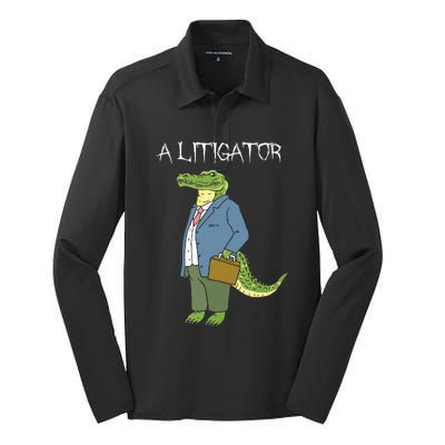 A Litigator Funny Alligator Attorney Alitigator Silk Touch Performance Long Sleeve Polo