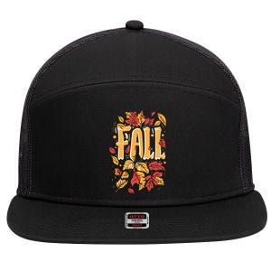 Autumn Leaves Fall Season Theme 7 Panel Mesh Trucker Snapback Hat