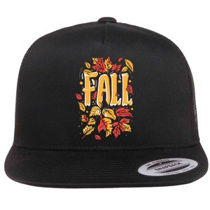 Autumn Leaves Fall Season Theme Flat Bill Trucker Hat