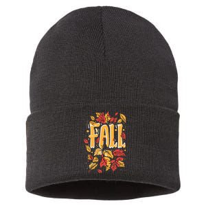 Autumn Leaves Fall Season Theme Sustainable Knit Beanie