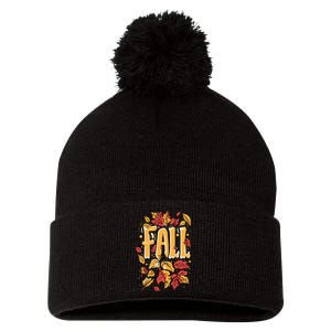 Autumn Leaves Fall Season Theme Pom Pom 12in Knit Beanie