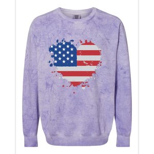 America Love Flag USA Heart 4th July American Proud Girl Colorblast Crewneck Sweatshirt