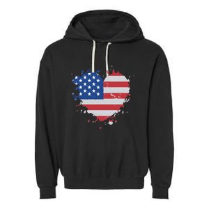 America Love Flag USA Heart 4th July American Proud Girl Garment-Dyed Fleece Hoodie