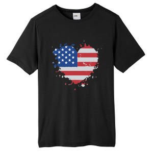 America Love Flag USA Heart 4th July American Proud Girl Tall Fusion ChromaSoft Performance T-Shirt