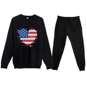 America Love Flag USA Heart 4th July American Proud Girl Premium Crewneck Sweatsuit Set