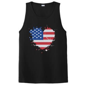 America Love Flag USA Heart 4th July American Proud Girl PosiCharge Competitor Tank