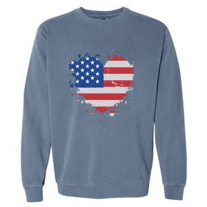 America Love Flag USA Heart 4th July American Proud Girl Garment-Dyed Sweatshirt