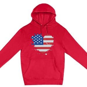 America Love Flag USA Heart 4th July American Proud Girl Premium Pullover Hoodie