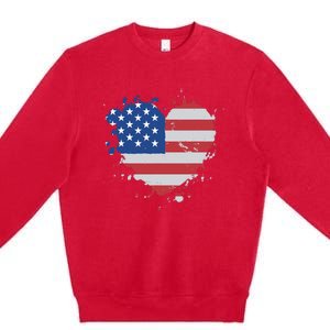 America Love Flag USA Heart 4th July American Proud Girl Premium Crewneck Sweatshirt