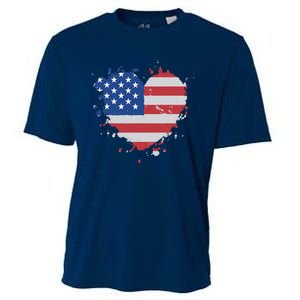 America Love Flag USA Heart 4th July American Proud Girl Cooling Performance Crew T-Shirt