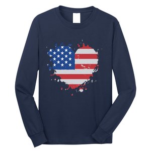 America Love Flag USA Heart 4th July American Proud Girl Long Sleeve Shirt