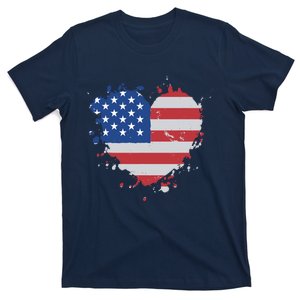 America Love Flag USA Heart 4th July American Proud Girl T-Shirt