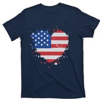 America Love Flag USA Heart 4th July American Proud Girl T-Shirt