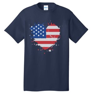 America Love Flag USA Heart 4th July American Proud Girl Tall T-Shirt