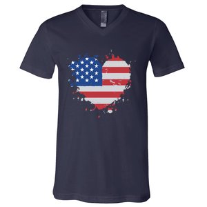 America Love Flag USA Heart 4th July American Proud Girl V-Neck T-Shirt