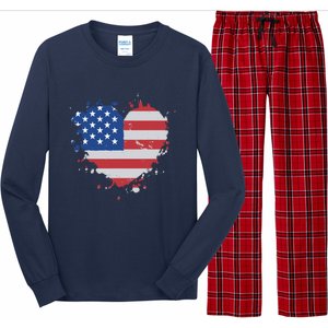 America Love Flag USA Heart 4th July American Proud Girl Long Sleeve Pajama Set