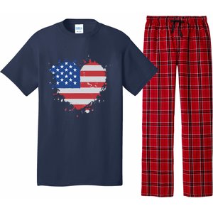 America Love Flag USA Heart 4th July American Proud Girl Pajama Set