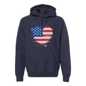 America Love Flag USA Heart 4th July American Proud Girl Premium Hoodie