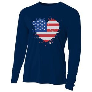 America Love Flag USA Heart 4th July American Proud Girl Cooling Performance Long Sleeve Crew